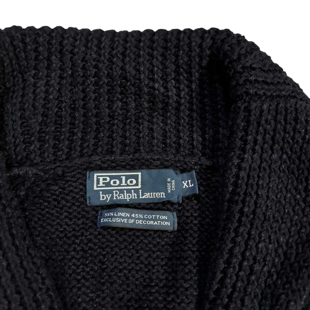 Polo Ralph Lauren Navy Blue Linen Cotton‎ Toggle Shawl Fisherman Cardigan XL